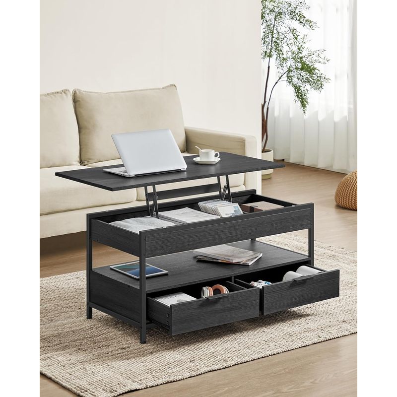 Casa si Gradina - Mobilier - Mese si birouri - Masute de cafea - Masuta de cafea cu blat reglabil pe inaltime, cu sertare si spatii de depozitare, stil industrial, 100x50x63 cm, gri - Infinity.ro
