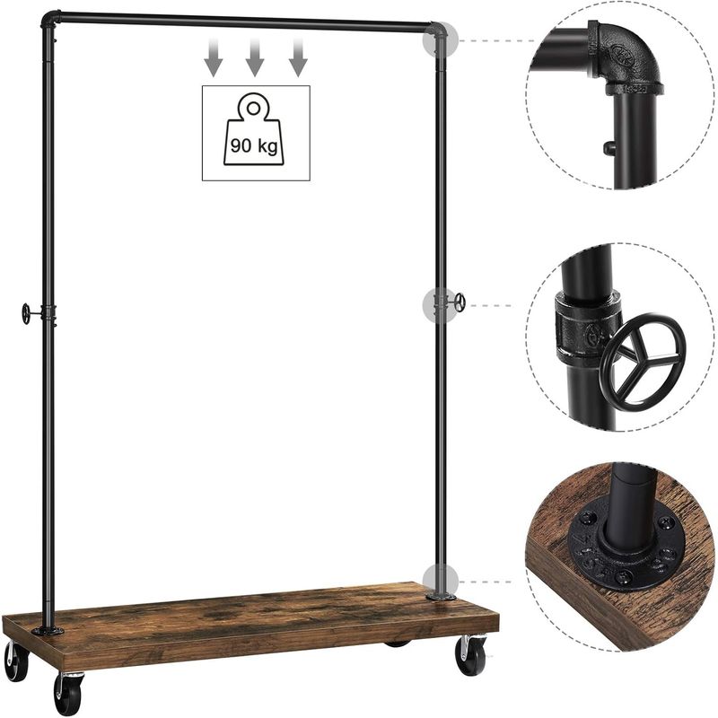 Casa si Gradina - Mobilier - Organizare si depozitare - Cuiere - SONGMICS Suport haine pe roti, cu bara si raft inferior, stil industrial, 104x40x162 cm, negru - Infinity.ro