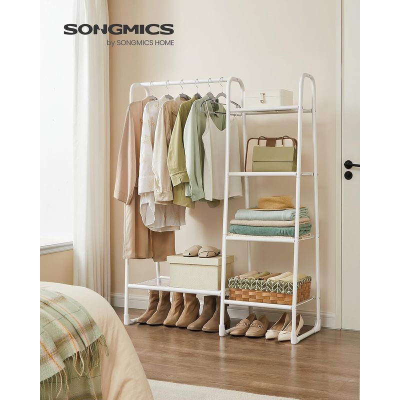 Casa si Gradina - Mobilier - Organizare si depozitare - Cuiere - SONGMICS Cuier cu 5 rafturi si bara pentru haine, structura metalica, stil industrial, 40x102x153 cm, alb - Infinity.ro