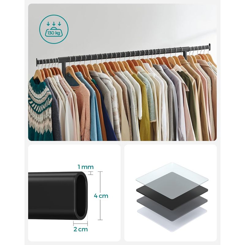 Casa si Gradina - Mobilier - Organizare si depozitare - Cuiere - SONGMICS Suport pentru haine extensibil pe roti, bara reglabila 110-150 cm, stil industrial, 150x45x160 cm, negru - Infinity.ro