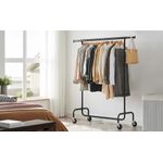 Casa si Gradina - Mobilier - Organizare si depozitare - Cuiere - SONGMICS Suport pentru haine extensibil pe roti, bara reglabila 110-150 cm, stil industrial, 150x45x160 cm, negru - Infinity.ro