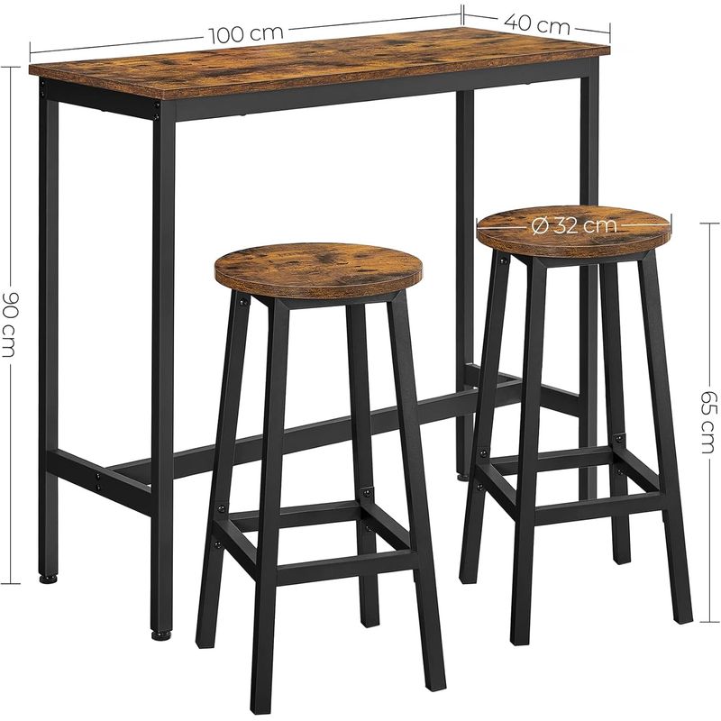 Casa si Gradina - Mobilier - Mese si birouri - Mese living - VASAGLE Set masa bar cu 2 scaune rotunde, cadru metalic, stil industrial, 100x40x90 cm, maro rustic - Infinity.ro