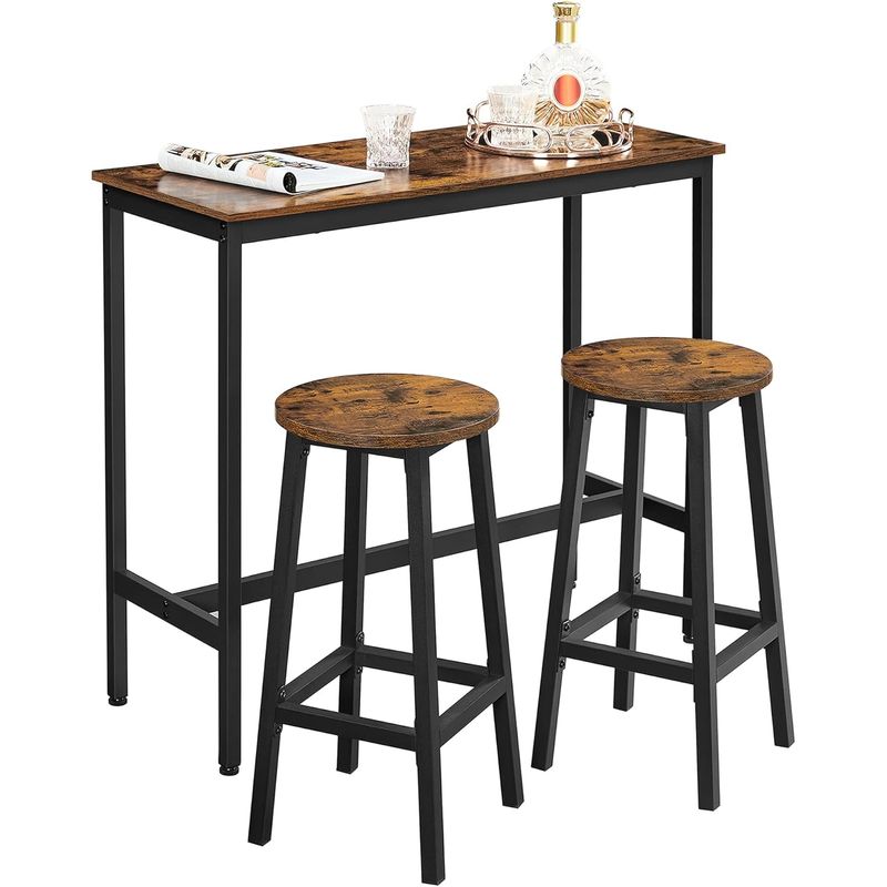 Casa si Gradina - Mobilier - Mese si birouri - Mese living - VASAGLE Set masa bar cu 2 scaune rotunde, cadru metalic, stil industrial, 100x40x90 cm, maro rustic - Infinity.ro