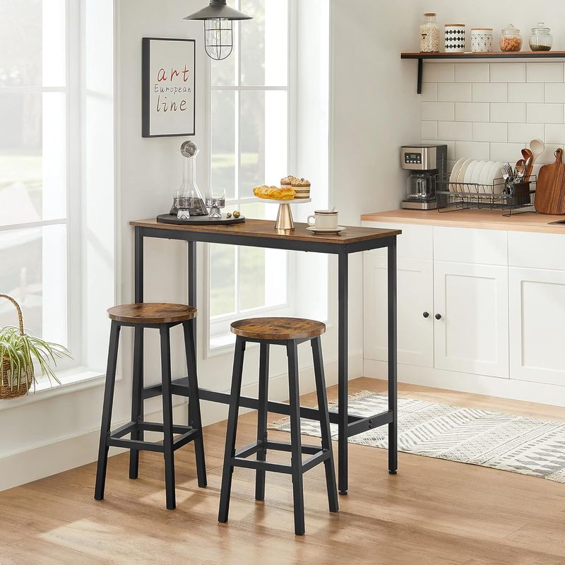 Casa si Gradina - Mobilier - Mese si birouri - Mese living - VASAGLE Set masa bar cu 2 scaune rotunde, cadru metalic, stil industrial, 100x40x90 cm, maro rustic - Infinity.ro