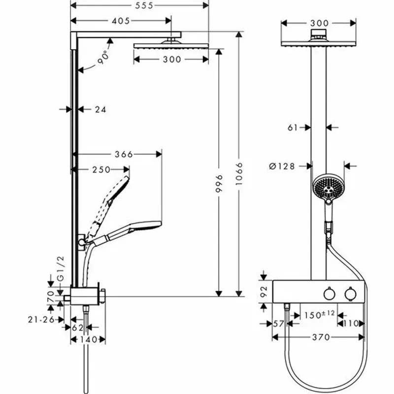 Casa si Gradina - Sanitare - Cazi si cabine de dus - Coloane si seturi de dus - Coloana de dus cu baterie termostatata Hansgrohe Raindance E300 ShowerTablet - Infinity.ro