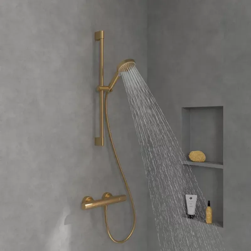 Casa si Gradina - Sanitare - Cazi si cabine de dus - Coloane si seturi de dus - Set de dus cu bara 70 cm Villeroy&Boch Verve Showers para cu 3 functii auriu periat - Infinity.ro