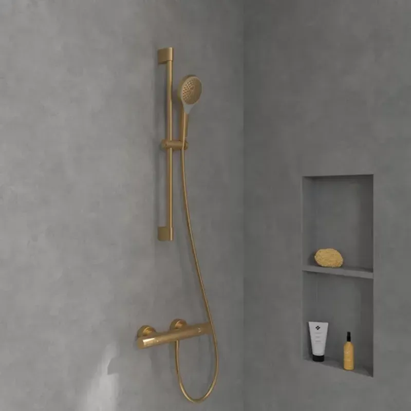 Casa si Gradina - Sanitare - Cazi si cabine de dus - Coloane si seturi de dus - Set de dus cu bara 70 cm Villeroy&Boch Verve Showers para cu 3 functii auriu periat - Infinity.ro
