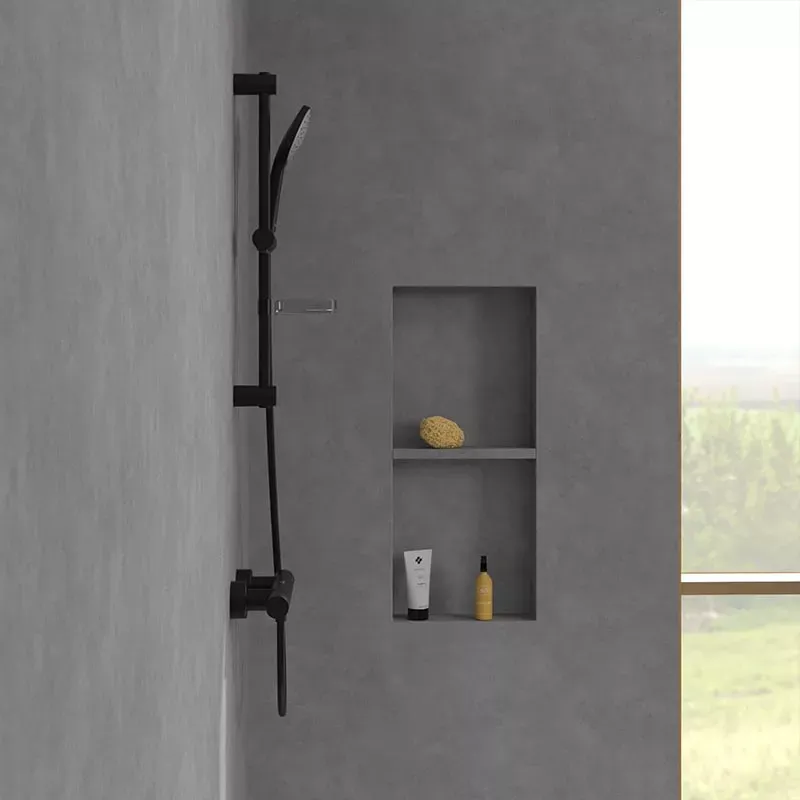 Casa si Gradina - Sanitare - Cazi si cabine de dus - Coloane si seturi de dus - Coloana dus Villeroy and Boch, 600 mm, 3 functii, etajera, mat, negru, TVS109004UK0K5 - Infinity.ro