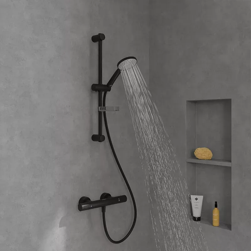 Casa si Gradina - Sanitare - Cazi si cabine de dus - Coloane si seturi de dus - Coloana dus Villeroy and Boch, 600 mm, 3 functii, etajera, mat, negru, TVS109004UK0K5 - Infinity.ro