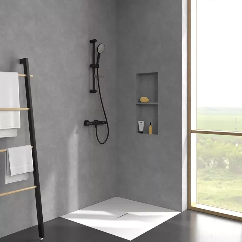 Casa si Gradina - Sanitare - Cazi si cabine de dus - Coloane si seturi de dus - Coloana dus Villeroy and Boch, 600 mm, 3 functii, etajera, mat, negru, TVS109004UK0K5 - Infinity.ro