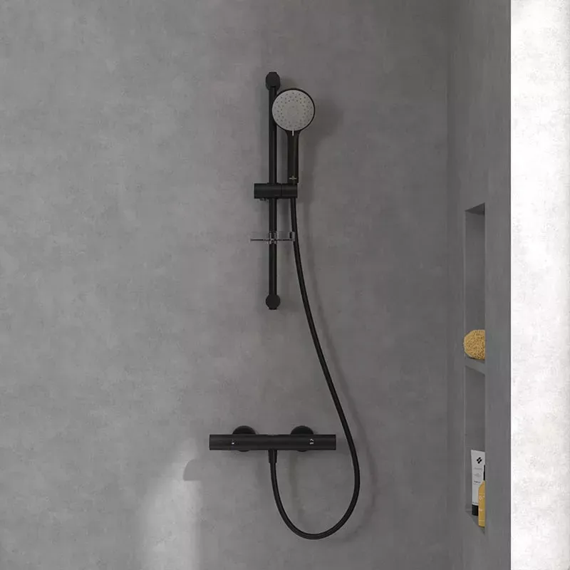 Casa si Gradina - Sanitare - Cazi si cabine de dus - Coloane si seturi de dus - Coloana dus Villeroy and Boch, 600 mm, 3 functii, etajera, mat, negru, TVS109004UK0K5 - Infinity.ro