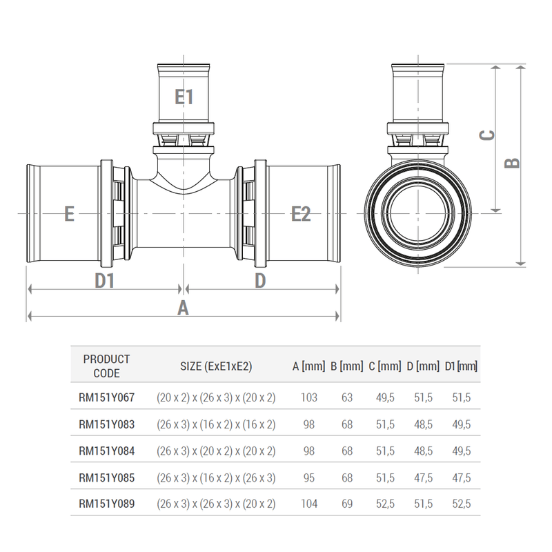 Casa si Gradina - Sanitare - Instalatii hidro - Fitinguri - Teu redus presare multipla Giacomini RM151Y083, 26x3 x 16x2 x 16x2 mm, fiting pentru teava multistrat, 10 bar, 110°C - Infinity.ro