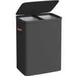 Market - Spalare si intretinere rufe - Uscatoare de rufe si accesorii - SONGMICS Cos rufe cu 2 compartimente si capac, saci detasabili cu maner, 170 litri, 56x40x75 cm, negru - Infinity.ro