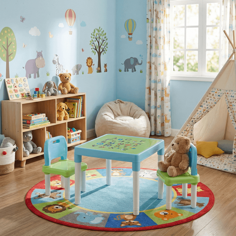 Casa si Gradina - Mobilier - Mobilier copii - Mobilier camera copiilor - Set pentru copii 1 + 2, albastru/verde/alb, BALTO - Infinity.ro
