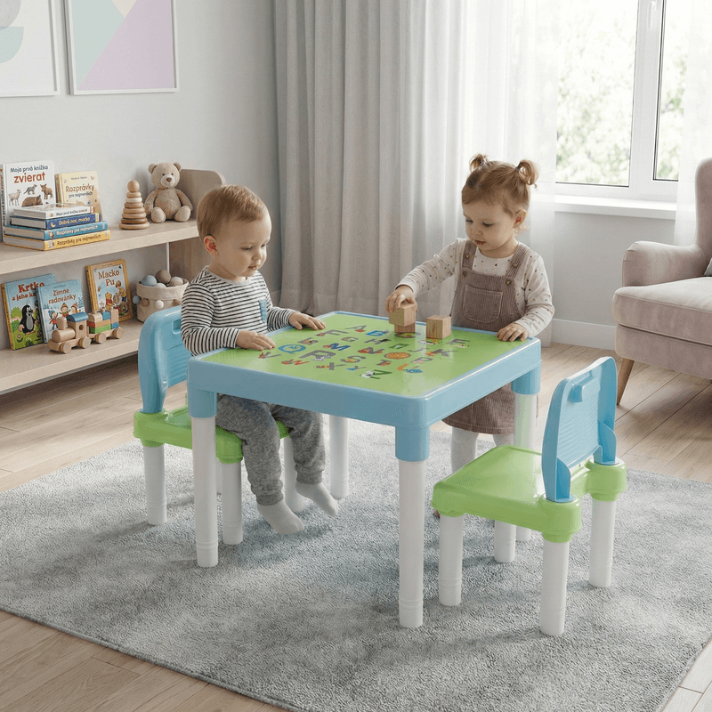 Casa si Gradina - Mobilier - Mobilier copii - Mobilier camera copiilor - Set pentru copii 1 + 2, albastru/verde/alb, BALTO - Infinity.ro