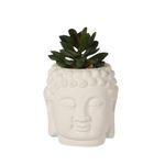 Casa si Gradina - Decoratiuni - Obiecte decorative - Plante artificiale - Planta artificiala Suculenta in ghiveci de ciment 12.5 cm, forma de statueta cap Buddha, alb cu verde - Infinity.ro