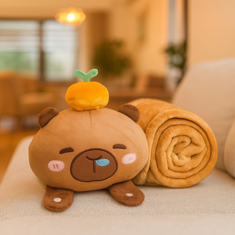 Casa si Gradina - Textile si covoare - Pături și cuverturi - Paturici copii - Set 2 in 1, patura moale cu perna Capybara, XL, 100x170 cm, eCarla, KOC20 - Infinity.ro