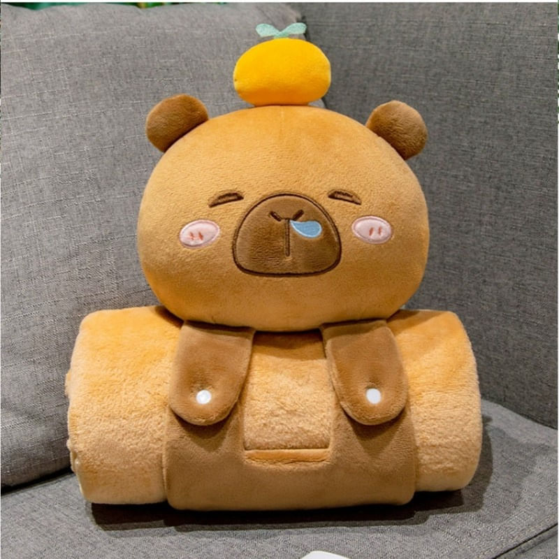 Casa si Gradina - Textile si covoare - Pături și cuverturi - Paturici copii - Set 2 in 1, patura moale cu perna Capybara, XL, 100x170 cm, eCarla, KOC20 - Infinity.ro