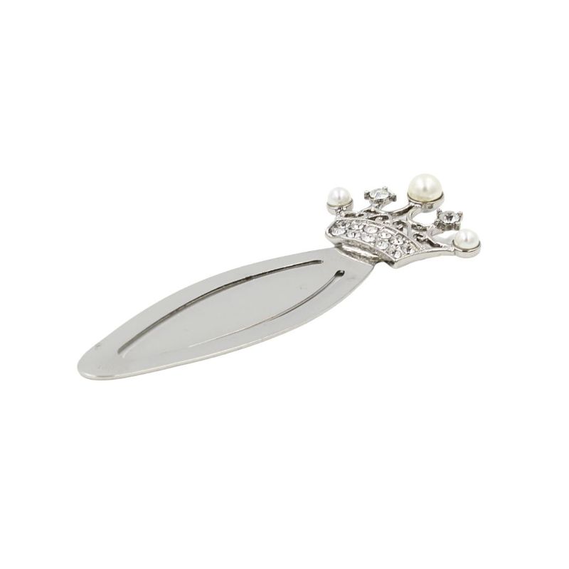 Carti si Birotica - Carti - Accesorii pentru cititori - Semn de Carte Metalic Coroana cu Perle si Cristale, 9.5 x 3.5 cm, Argintiu, in Cutie Cadou cu Hartie Tissue, AZAY - Infinity.ro