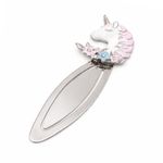 Carti si Birotica - Carti - Accesorii pentru cititori - Semn de Carte Metalic Unicorn cu Cristale, 10.5 x 3 cm, Argintiu cu Detalii Roz, Cadou pentru Fete si Femei, AZAY - Infinity.ro