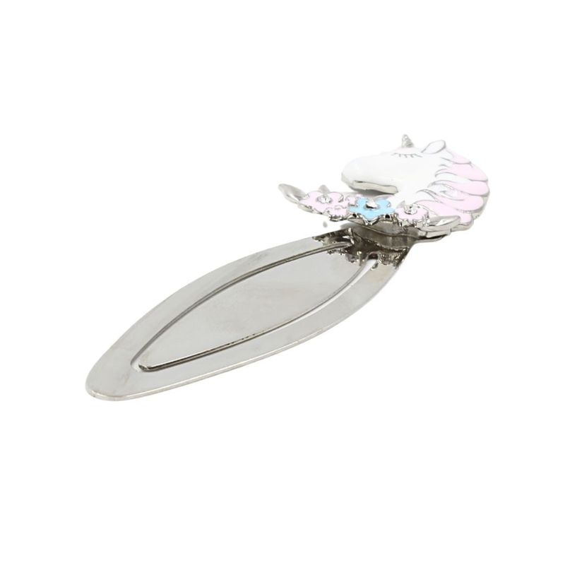 Carti si Birotica - Carti - Accesorii pentru cititori - Semn de Carte Metalic Unicorn cu Cristale, 10.5 x 3 cm, Argintiu cu Detalii Roz, Cadou pentru Fete si Femei, AZAY - Infinity.ro