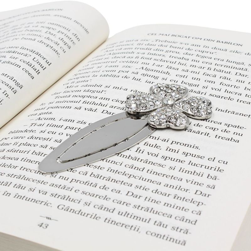 Carti si Birotica - Carti - Accesorii pentru cititori - Semn de Carte Metalic Floare cu Cristale Stralucitoare, 9.5 x 4 cm, Argintiu, Cadou Elegant pentru Femei, AZAY - Infinity.ro