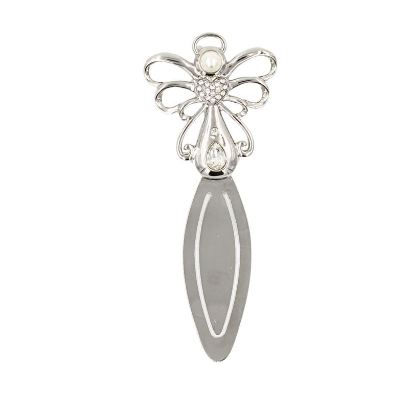 Carti si Birotica - Carti - Accesorii pentru cititori - Semn de Carte Metalic Ingeras cu Perla si Cristale, 12 x 5 cm, Argintiu, Cadou Elegant pentru Femei, AZAY - Infinity.ro