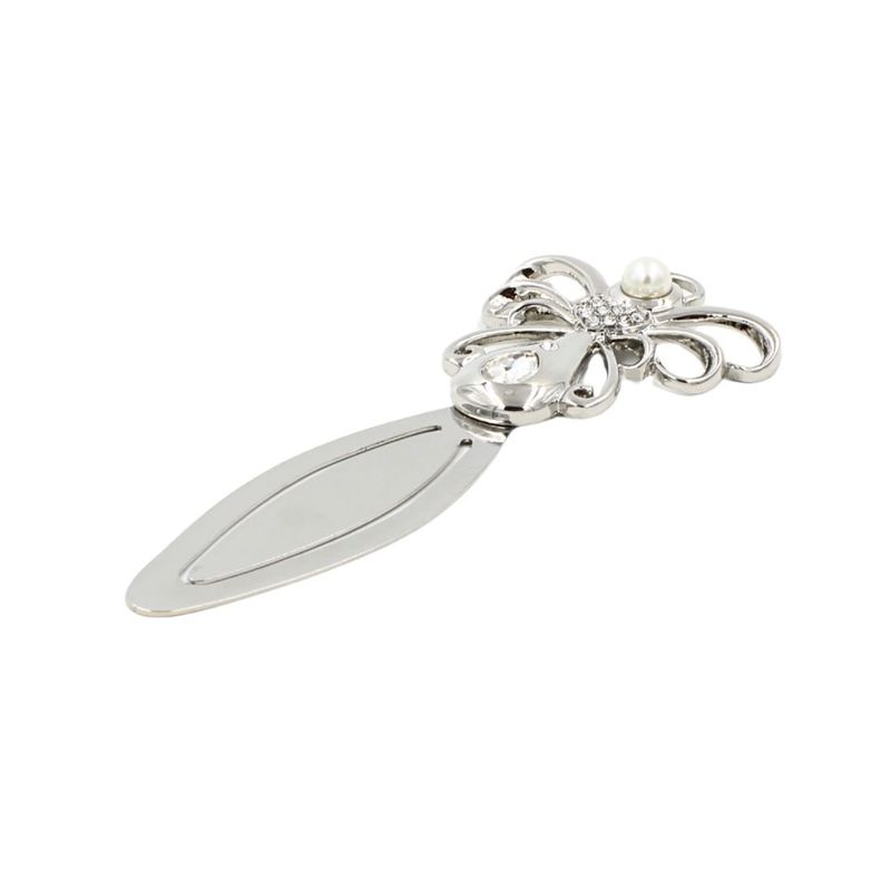 Carti si Birotica - Carti - Accesorii pentru cititori - Semn de Carte Metalic Ingeras cu Perla si Cristale, 12 x 5 cm, Argintiu, Cadou Elegant pentru Femei, AZAY - Infinity.ro