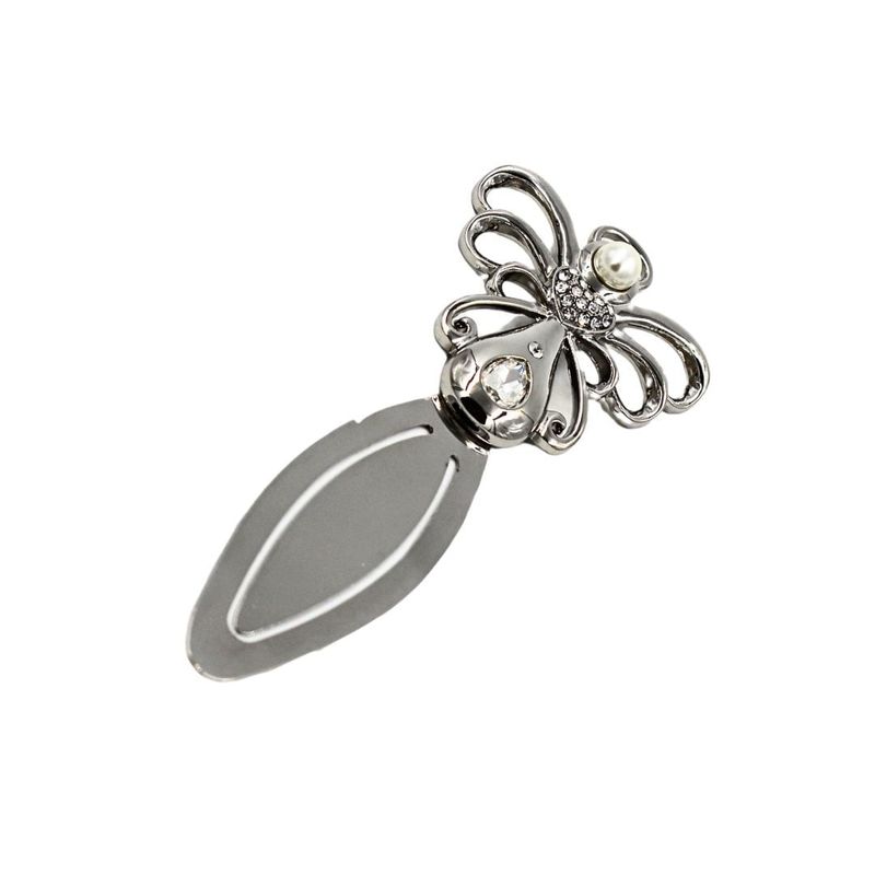 Carti si Birotica - Carti - Accesorii pentru cititori - Semn de Carte Metalic Ingeras cu Perla si Cristale, 12 x 5 cm, Argintiu, Cadou Elegant pentru Femei, AZAY - Infinity.ro