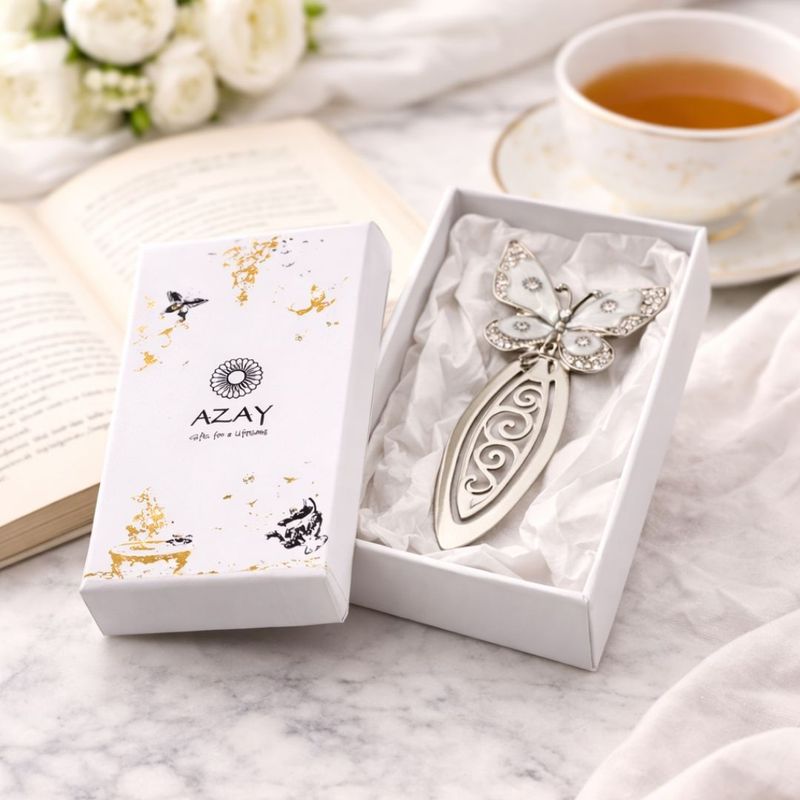 Carti si Birotica - Carti - Accesorii pentru cititori - Semn de Carte Metalic Elegant Fluture cu Cristale, 10.5 x 5.5 cm, Argintiu, Cadou Premium pentru Femei, AZAY - Infinity.ro