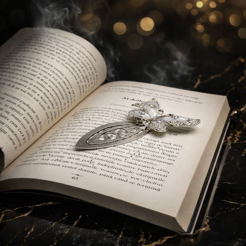 Carti si Birotica - Carti - Accesorii pentru cititori - Semn de Carte Metalic Elegant Fluture cu Cristale, 10.5 x 5.5 cm, Argintiu, Cadou Premium pentru Femei, AZAY - Infinity.ro