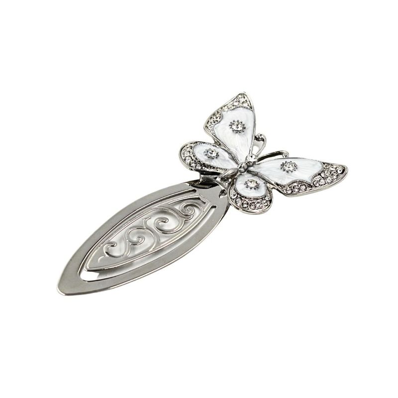 Carti si Birotica - Carti - Accesorii pentru cititori - Semn de Carte Metalic Elegant Fluture cu Cristale, 10.5 x 5.5 cm, Argintiu, Cadou Premium pentru Femei, AZAY - Infinity.ro