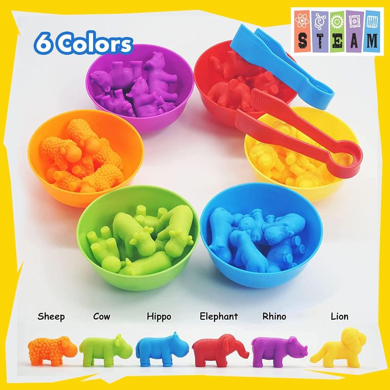 Jucarii, Copii si Bebe - Jucarii si jocuri - Jucarii & jocuri educative - Jocuri si jucarii educative - Joc Montessori de sortare culori, clasificare si numarare Animale Dragalase, 36 piese, +3ani - Infinity.ro