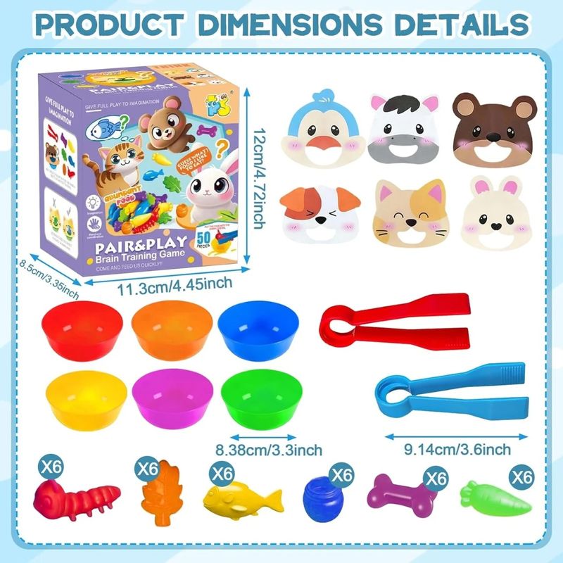Jucarii, Copii si Bebe - Jucarii si jocuri - Jucarii & jocuri educative - Jocuri si jucarii educative - Joc Educativ Montessori Sortare&Asociere "Pair&Play", Hraneste Animalele, Invata Culorile/Formele, Motricitate Fina, 3y+ - Infinity.ro