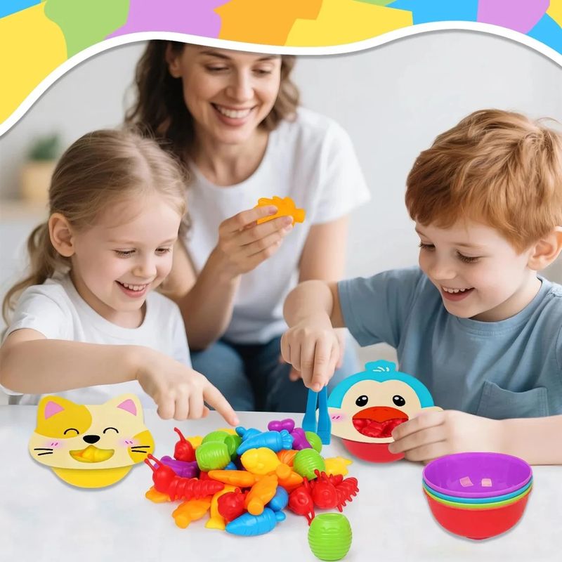 Jucarii, Copii si Bebe - Jucarii si jocuri - Jucarii & jocuri educative - Jocuri si jucarii educative - Joc Educativ Montessori Sortare&Asociere "Pair&Play", Hraneste Animalele, Invata Culorile/Formele, Motricitate Fina, 3y+ - Infinity.ro
