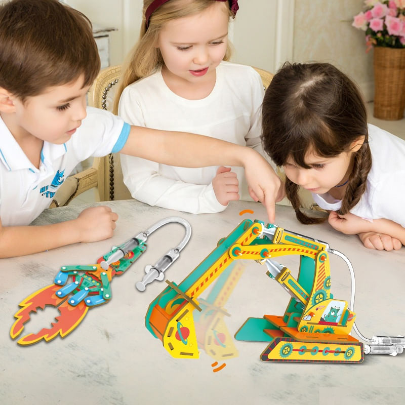 Jucarii, Copii si Bebe - Jucarii si jocuri - Jucarii & jocuri educative - Jocuri si jucarii educative - Kit Educativ STEM 4 in 1, Mecanisme Hidraulice, Excavator, Brat Robotic, DIY, 8 ani+ - Infinity.ro