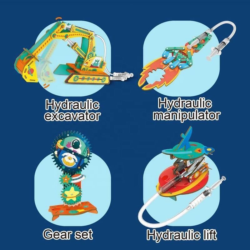 Jucarii, Copii si Bebe - Jucarii si jocuri - Jucarii & jocuri educative - Jocuri si jucarii educative - Kit Educativ STEM 4 in 1, Mecanisme Hidraulice, Excavator, Brat Robotic, DIY, 8 ani+ - Infinity.ro