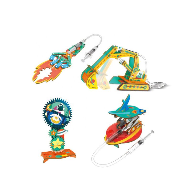 Jucarii, Copii si Bebe - Jucarii si jocuri - Jucarii & jocuri educative - Jocuri si jucarii educative - Kit Educativ STEM 4 in 1, Mecanisme Hidraulice, Excavator, Brat Robotic, DIY, 8 ani+ - Infinity.ro