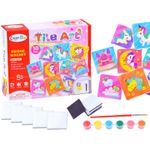 Jucarii, Copii si Bebe - Jucarii si jocuri - Jucarii & jocuri educative - Seturi de artizanat - Set Creativ DIY de Pictat Magneti de Frigider "Tile Art", 10 Placute Ceramice, Kit Complet cu Pensula si Vopsele, +5y - Infinity.ro