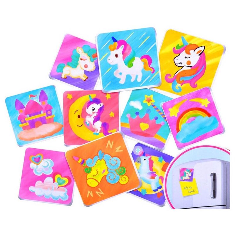 Jucarii, Copii si Bebe - Jucarii si jocuri - Jucarii & jocuri educative - Seturi de artizanat - Set Creativ DIY de Pictat Magneti de Frigider "Tile Art", 10 Placute Ceramice, Kit Complet cu Pensula si Vopsele, +5y - Infinity.ro