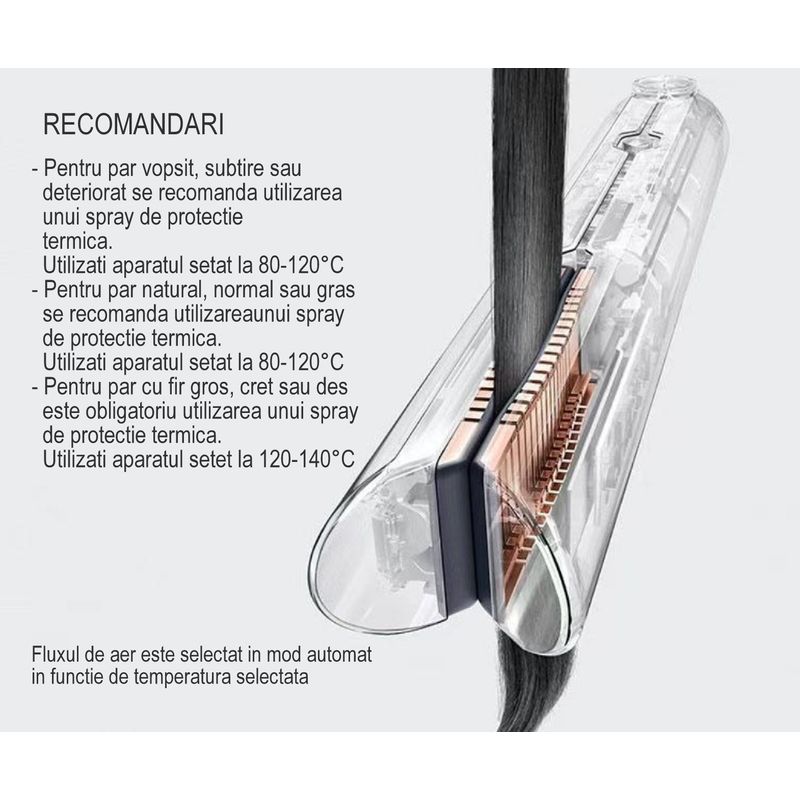 Ingrijire personala si Cosmetice - Aparate & accesorii ingrijire personala - Hair styling - Placi de indreptat parul - MESKY AirStyler Intinzator de par cu Aer si Placi Speciale, 80-140°C, functie de Uscator de Par, Alb - Infinity.ro