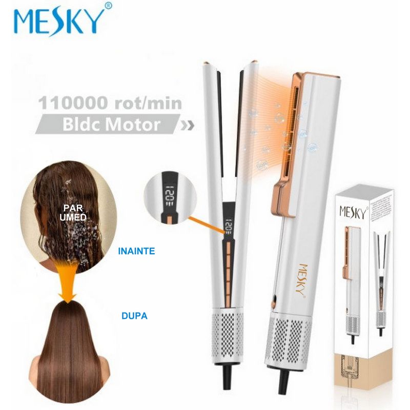 Ingrijire personala si Cosmetice - Aparate & accesorii ingrijire personala - Hair styling - Placi de indreptat parul - MESKY AirStyler Intinzator de par cu Aer si Placi Speciale, 80-140°C, functie de Uscator de Par, Alb - Infinity.ro