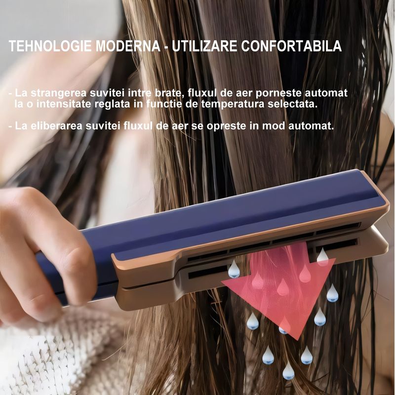 Ingrijire personala si Cosmetice - Aparate & accesorii ingrijire personala - Hair styling - Placi de indreptat parul - MESKY AirStyler Intinzator de par parul cu Aer si Placi Speciale, 80-140°C, functie de Uscator de Par, Albastru - Infinity.ro