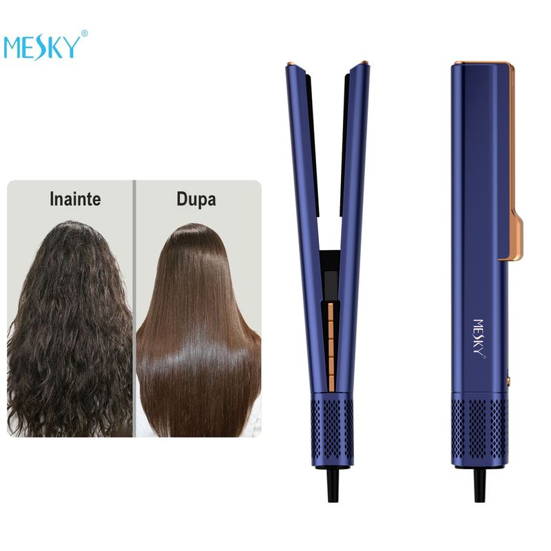 Ingrijire personala si Cosmetice - Aparate & accesorii ingrijire personala - Hair styling - Placi de indreptat parul - MESKY AirStyler Intinzator de par parul cu Aer si Placi Speciale, 80-140°C, functie de Uscator de Par, Albastru - Infinity.ro