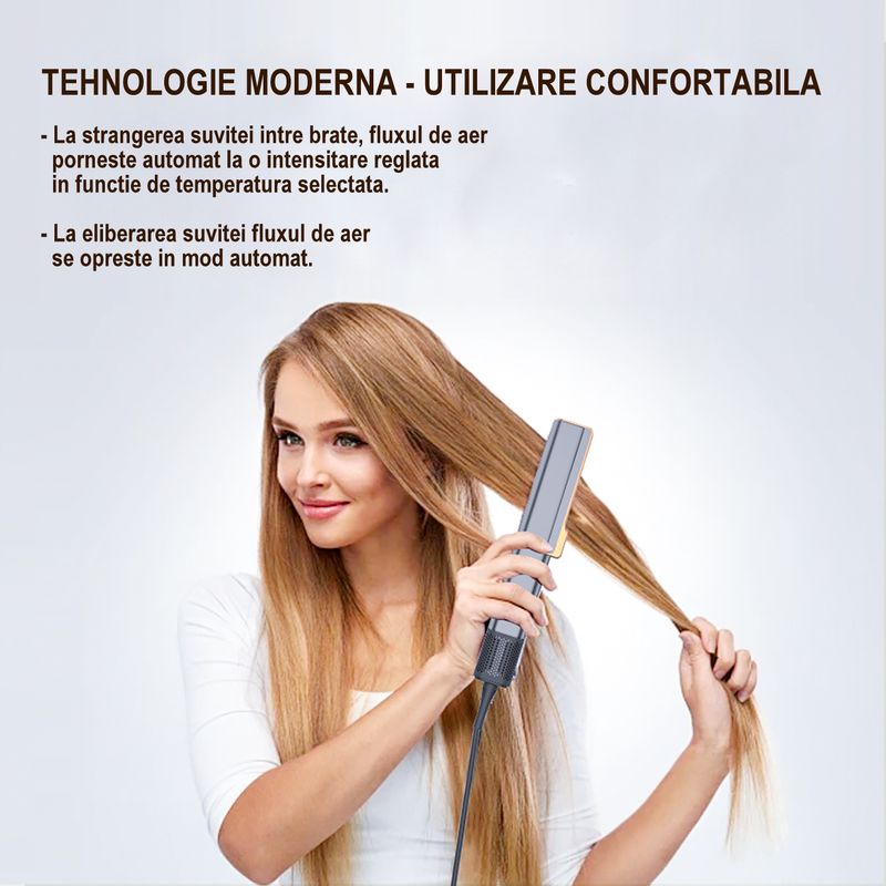 Ingrijire personala si Cosmetice - Aparate & accesorii ingrijire personala - Hair styling - Placi de indreptat parul - MESKY AirStyler Intinzator de par cu Aer si Placi Speciale, 80-140°C, functie de Uscator de Par, Gri - Infinity.ro