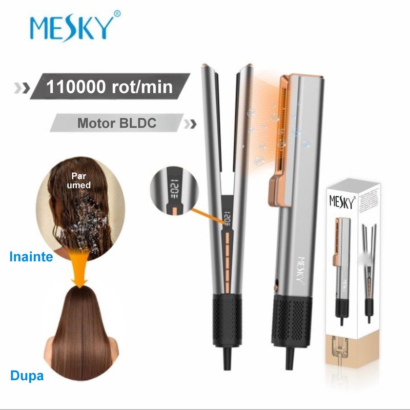 Ingrijire personala si Cosmetice - Aparate & accesorii ingrijire personala - Hair styling - Placi de indreptat parul - MESKY AirStyler Intinzator de par cu Aer si Placi Speciale, 80-140°C, functie de Uscator de Par, Gri - Infinity.ro