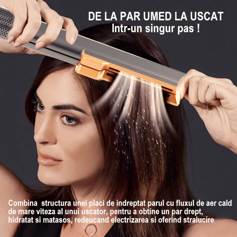 Ingrijire personala si Cosmetice - Aparate & accesorii ingrijire personala - Hair styling - Placi de indreptat parul - MESKY AirStyler Intinzator de par cu Aer si Placi Speciale, 80-140°C, functie de Uscator de Par, Gri - Infinity.ro