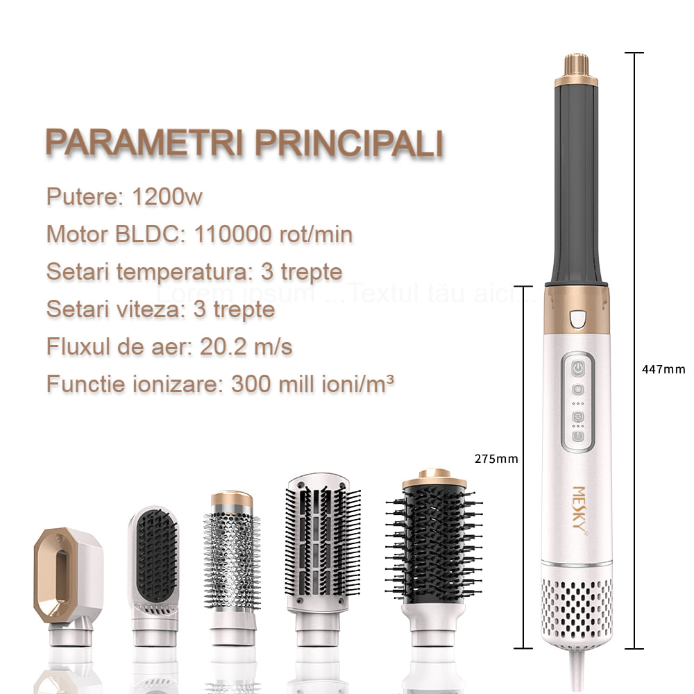 MESKY MultiStyler, Ondulator profesional pentru bucle romantice, volum, netezire si uscare delicata, 1200w