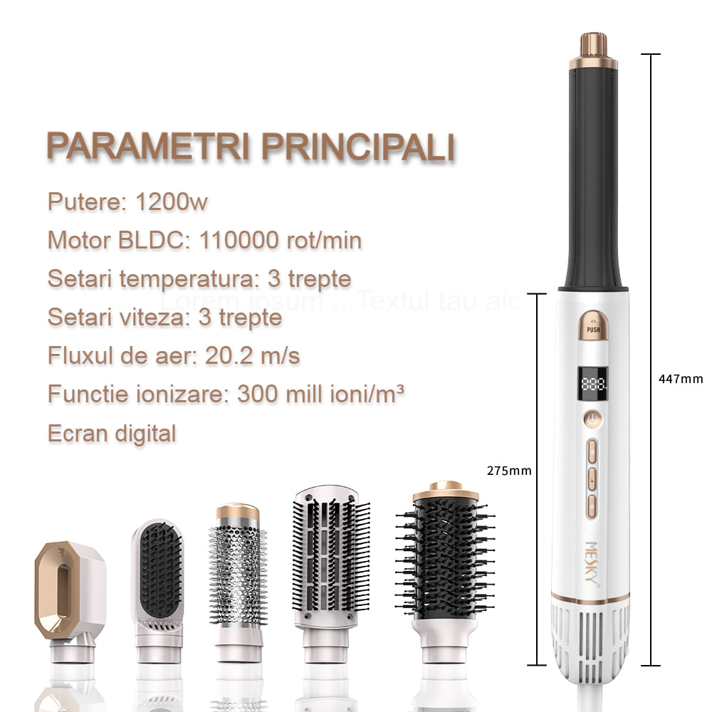 MESKY MultiStyler, Ondulator profesional pentru bucle romantice, volum, netezire si uscare, Display Digital, 1200W