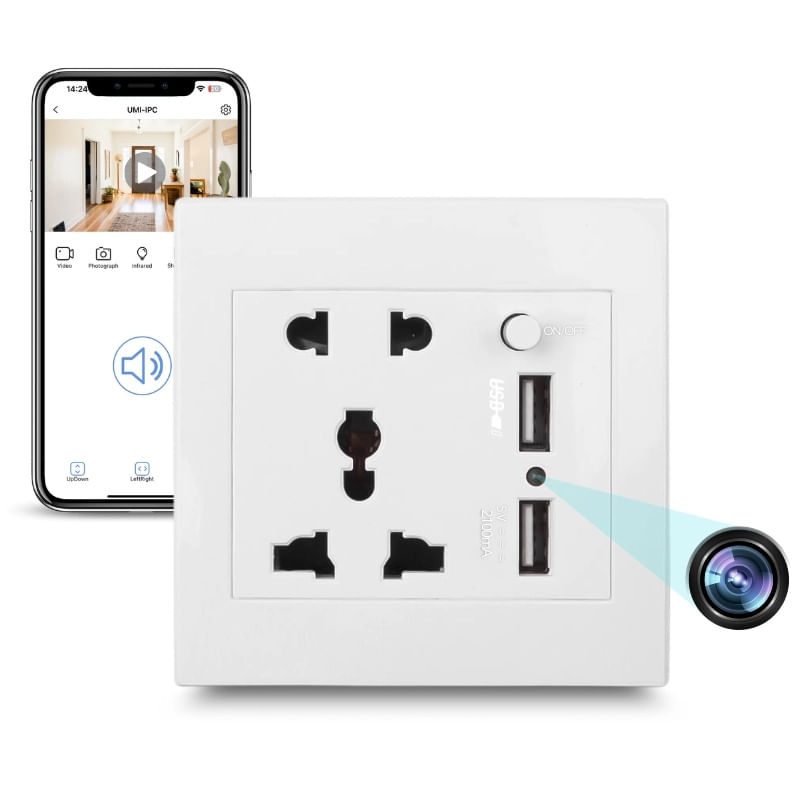 Laptop, Telefoane si Tablete - Wearables si gadgeturi - Gadgeturi - Dispozitive spionaj - Camera Spion in Priza Universala de perete iUni PR2, Wi-Fi, 64GB, Full HD, 2 porturi USB-A - Infinity.ro